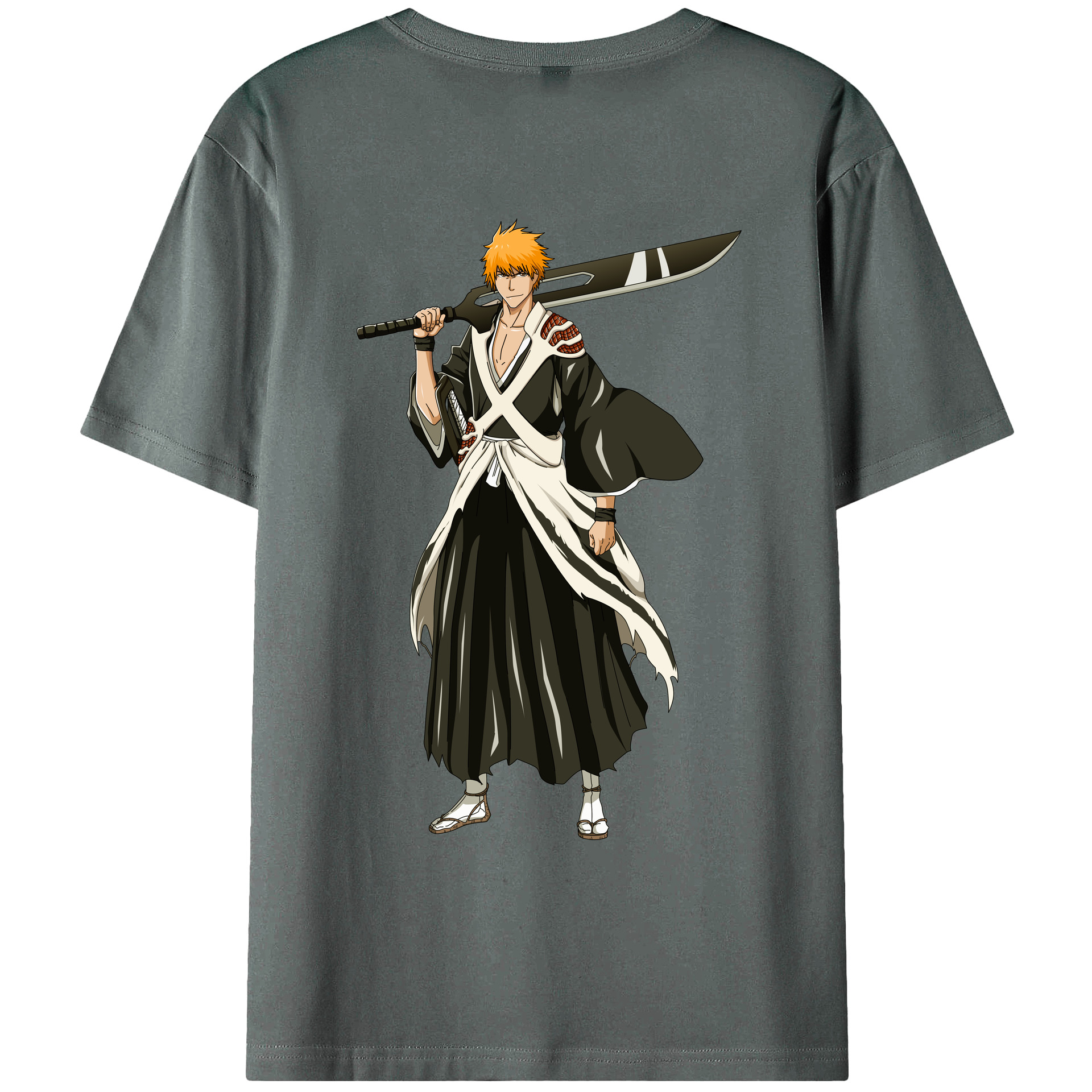 （画像用） ブリーチ 黒崎一護（くろさき いちご）BLEACH Kurosaki Ichigo 綿100％ メンズ半袖Tシャツ（バックプリント） 通気性